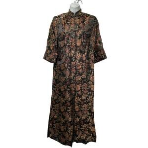 Peony Chinese Flower Blossom Tree Satin Dressing Gown Robe Dress Vintage size 34